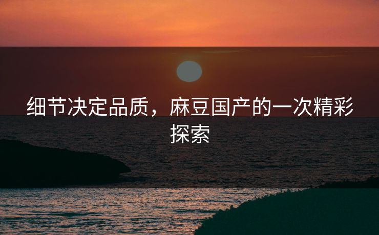 细节决定品质，麻豆国产的一次精彩探索