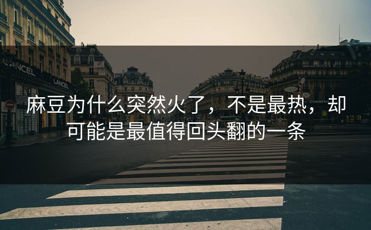 麻豆为什么突然火了，不是最热，却可能是最值得回头翻的一条