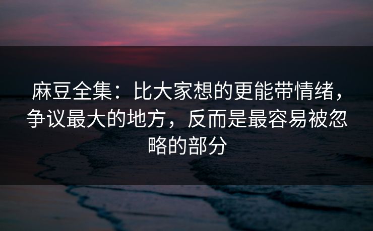 麻豆全集：比大家想的更能带情绪，争议最大的地方，反而是最容易被忽略的部分
