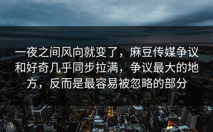 一夜之间风向就变了，麻豆传媒争议和好奇几乎同步拉满，争议最大的地方，反而是最容易被忽略的部分