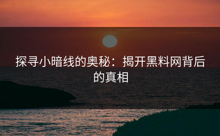 探寻小暗线的奥秘：揭开黑料网背后的真相