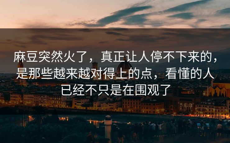 麻豆突然火了，真正让人停不下来的，是那些越来越对得上的点，看懂的人已经不只是在围观了