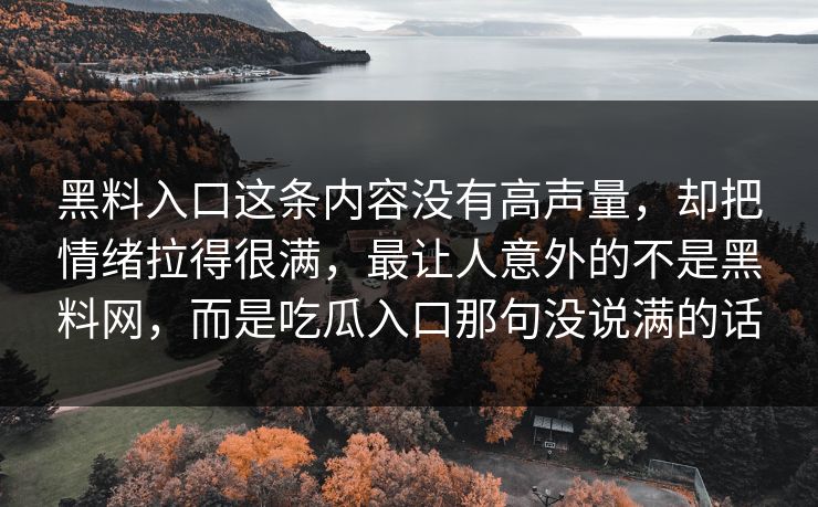 黑料入口这条内容没有高声量，却把情绪拉得很满，最让人意外的不是黑料网，而是吃瓜入口那句没说满的话